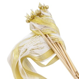 EinsSein 20x Wedding Wands Romantic Gold Trellis Wedding Lucky Sticks Sticks Lace Round Church Round Wooden Sticks Bell Confetti Registry Office Wood
