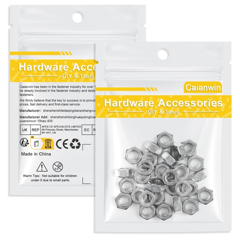 Caianwin 50Pcs M8 Stainless Hex Nuts DIN934 304 Stainless Steel