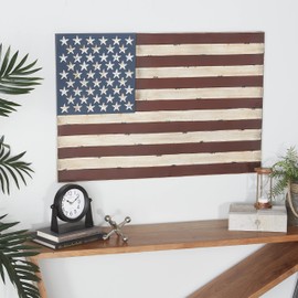 Deco 79 Metal American Flag Home Wall Decor Indoor Outdoor Wall Sculpture, Wall Art 38" x 2" x 26", Red