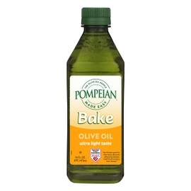 Pompeian Made Easy Bake Olive Oil, Ultra Light Taste, Perfect for Baking Foods such as Brownies and Cakes, American Heart Association Certified, Non-Allergenic, Non-GMO, 16 Fl Oz (Pack of 1)