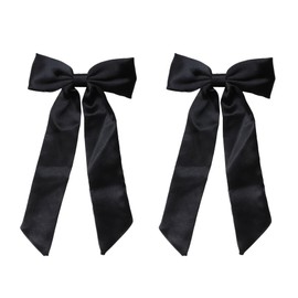 Ruwado 2 Pcs Bow Hair Clips 28.5 cm Large Ribbon Satin Vintage Bowknot Hair Accessories for Women Girls Hair Barrettes Long Curly Thick Thin Party Hair Supplies (Black)