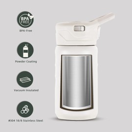 IDEUS Vacuum Insulated Water Bottle, 12 Oz (360 ml) Stainless Steel Double Wall Flask Metal Sports Canteen with Leak-Proof Screw Cap (White)