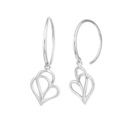 Boma Jewelry Sterling Silver Polished Twisting Heart Pull Through Hoop Earrings