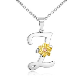 Shining Charm Alphabet Name Necklace Jewellery Women Yellow CZ Sunflower Initial Necklace Letter Z Pendant 20" Cable Chain Necklaces