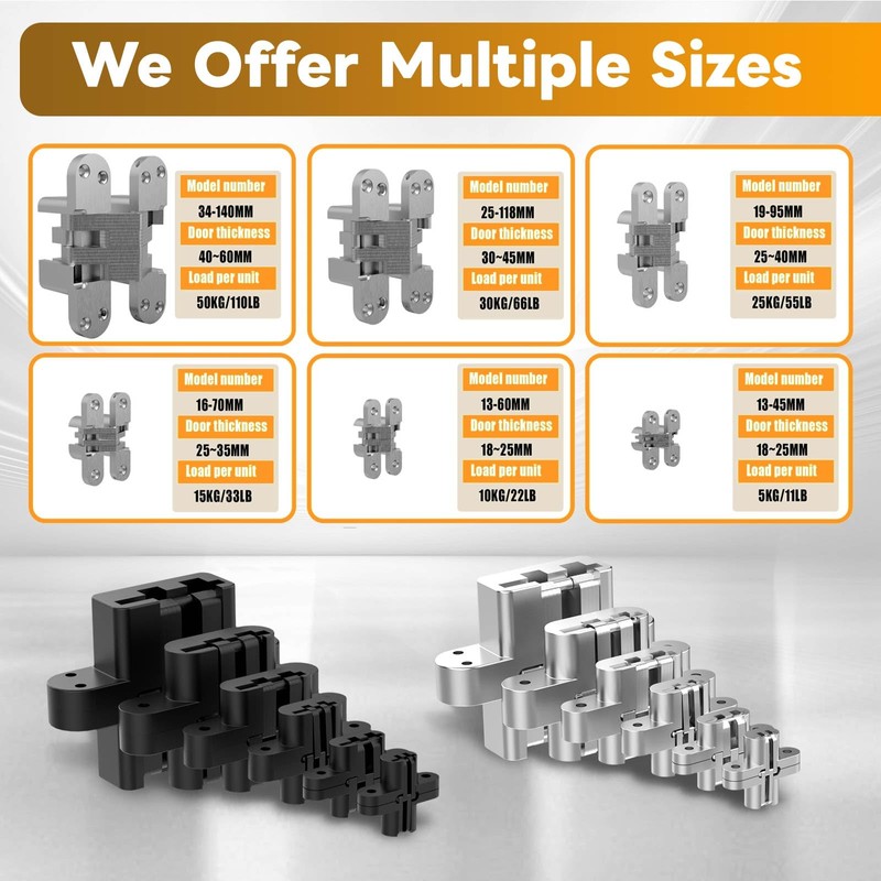 Mdkave Invisible Hinges for Cabinet Doors - Completely Hidden 180°Hinges,Concealed