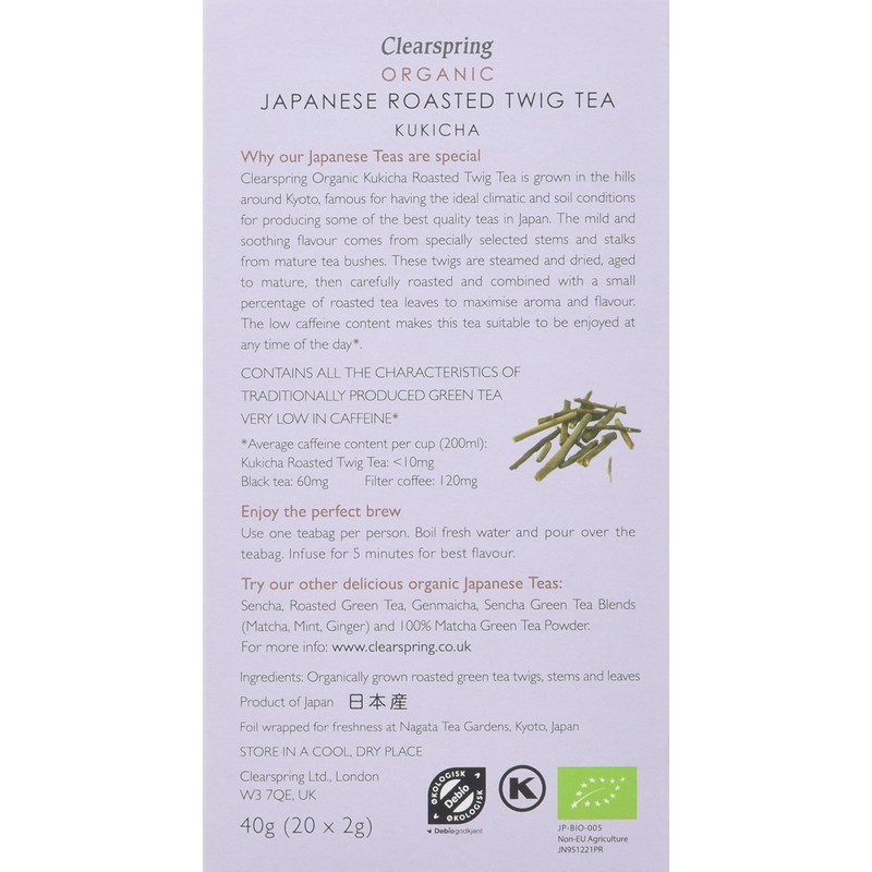 Clearspring Kukicha/Roasted Twig Tea Bags (Pack of 6, Total 120