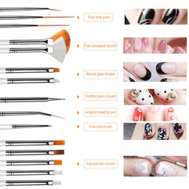 Nail Art Kit Includes 30 Nail Striping Tapes with 2 Dispensers 5 Dotting Pens 15 Nail Art Brushes 1 Box of 12 Colors Nail Rhinestones and 1 Box of 3D Sliver/Gold Nail Art Studs