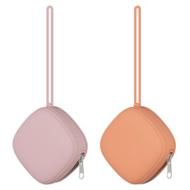 Swelive 2 Pack Silicone Pacifier Holder Case, Portable Pacifier Case For Diaper Bag, BPA Free Newborn Baby Pacifiers Silicone Pouch For Boys & Girls (Muted+Dusty Lilac)