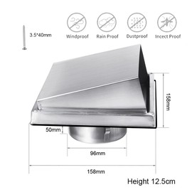 Weather Protection Grille 100 mm Stainless Steel 304 Ventilation Grille with Hood Ventilation Grille with Stainless Steel Screws Exhaust Hood Slat Grille Flat Hood Facade Protection for Bathroom