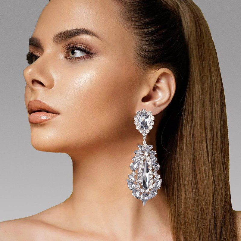 XSBODY Big Silver Chandelier Earrings for Women Dangling Bling Large