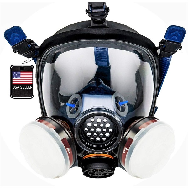 Full Face Organic Vapor, Chemical, & Particulate Respirator - 1 Year Full Manufacturer Warranty - Reusable Eye Protection Mask