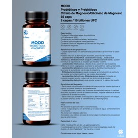 Bioflora Mood Probióticos y Prebióticos + Citrato y Glicinato de Magnesio, 35 Cápsulas Veganas de 550 mg c/u, contiene 8 diferentes Cepas y15 Billones.
