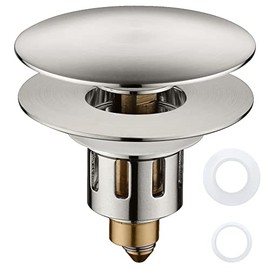 TIORIY Universal Bathroom Sink Stopper - Upgraded Wash Basin Bounce Core Push Type Drain Filter, for1 1/8~1 1/4" Standard Drain Holes, Pop Up Sink Drain Plug, Brushed Nickel