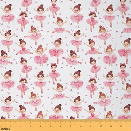 jejeloiu Kids Ballerinas Fabric by The Yard 1 Yard Little Dancer Upholstery Fabric for Chairs Princess Decorative Waterproof