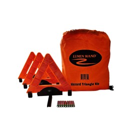 Lumen Wand Emergency Warning Triangle Kit with Drawstring Storage Bag & 9 AAA Alkaline Batteries - Combined Internal LED Illumination & External Reflectivity
