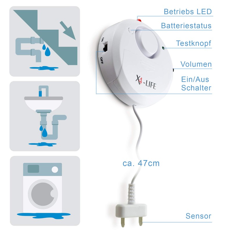 X4-LIFE Water Detector Water Alarm Set of 2 120 dB
