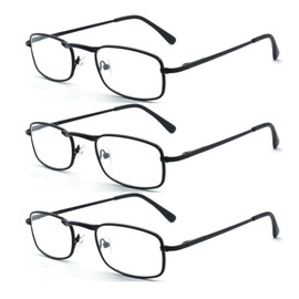 EYE ZOOM 3 Pack Vintage Metal Reading Glasses for Men and Women, (Black, +1.50)