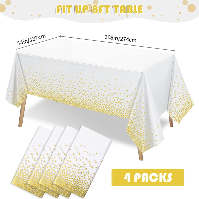 Tegeme Rectangular Polyvinyl Chloride Tablecloth, 54 x 108 inches, White,