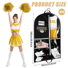 Blushtier Cheer Garment Bags for Cheerleading Uniform Waterproof Hanging Garment Bags for Dance Costumes 40 Inch Clothes Bag with 5 Pockets and Side Zip Travel Storage Cheer Uniform(Black,Gold)
