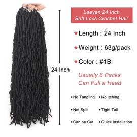 Leeven New Soft Faux Locs Crochet Braids Hair 24 Inch Long Distressed Goddess Locs 6 Packs Natural Black Pre Looped Messy Butterfly Locs Curly Wavy Synthetic Hair Extensions for Women #1B