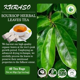 Soursop Graviola Guanabana Leaves for Tea, 80gr 40 Teabag 2g/Teabag (KURASO) By Paradise Beach (80 gram, Soursop Leaves Tea)