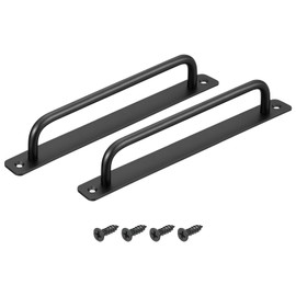 sourcing map 2Pcs Barn Door Handles, 224mm / 9 Inch Hole Center Sliding Gate Door Pull Handle Aluminum Alloy Cabinet Handles with Base and Screws for Kitchen Bathroom Wardrobe Closet (Black)