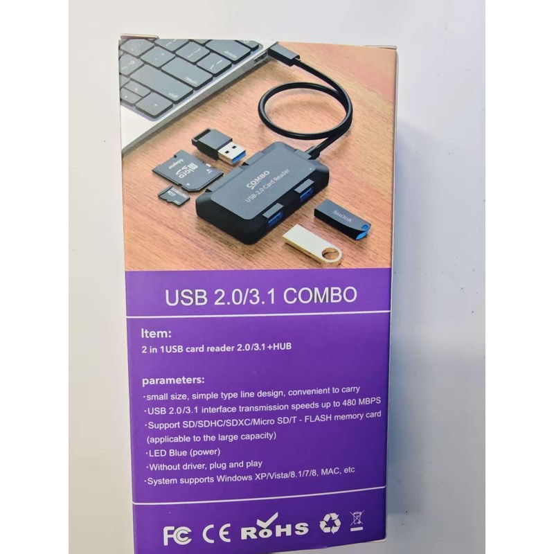 5 in 1 USB Hub with SD/TF Card Reader, USB