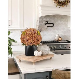 Briful Artificial Hydrangea Flower Arrangement with Berries in Black Ceramic Square Vase, 11.4” Tall Brown Silk Petals & Plastic Leaves Table Centerpiece for Home, Office & Fall Decor