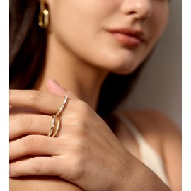 DEARMAY Stackable Gold Rings for Women Non Tarnish, Dainty 14K Real Gold Diamond Rings Set Thumb Fashion Thin Cubic Zirconia Ring Pack Simple Unique Statement Rings Gold Jewlery Women 5/6/7/8/9/10, 9,