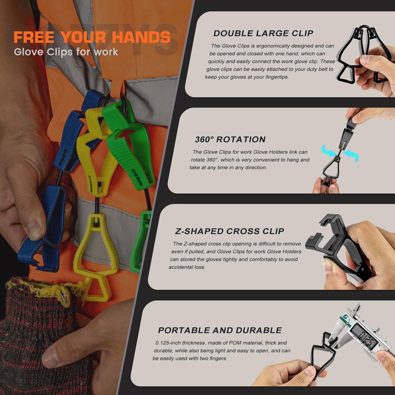 BOZZYS Glove Clips for Work 6-Pack | Blue Z-Shaped Clips