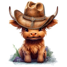 Fabric Panel 14"x14" Cowboy Baby Highland Cow 100% Cotton Quilting Panel Square AM1821