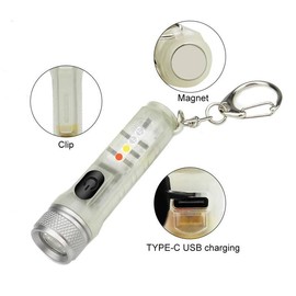 Portable LED Flashlight Keychain EDC Flash Light Strong Magnetic Work Emergency Camp Lamp Wtih UV Torch (Blue)
