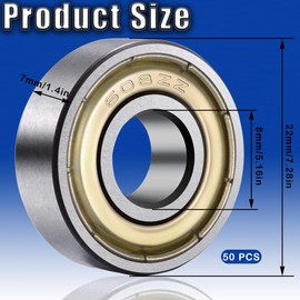 Cerkkapo 50 Packs 608 ZZ Ball Bearings, 8 mm x 22 mm x 7 mm Ball Bearings 608, 608ZZ Ball Bearings Carbon Steel Metal Double Shielded Miniature Deep Groove Ball Bearing for Skateboard Roller Inline