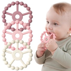 3 Piezas Juguetes para bebe Silicona, Hecha de Silicona de Grado Alimenticio, Sin BPA, con TDAH, Autismo, TPS, Estimulación Oral Motora, Fácil de Agarrar para Aliviar la Dentición (Rosa)