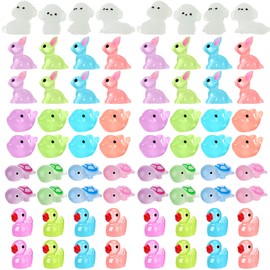 GSrenyu 72 Pcs Mini Resin Animals Luminous Resin Animals Ducks, Turtles, Dolphins, Rabbits, Dogs Mini Figures Tiny Animals for Garden Landscape Dollhouse Aquarium Decor