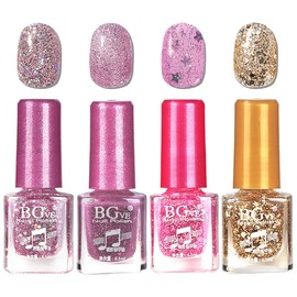 Glitter Nail Polish Set - 60-Second Quick-Dry Varnish Collection | Translucent Sparkle in Pink, Purple, and Gold | Long-Lasting, No-Chip, Breathable, No-Bake Shiny Nail Polish