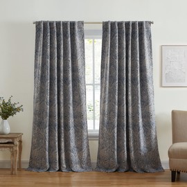 Elrene Home Fashions Vittoria Paisley Floral Printed Blackout Window Curtain Panel, 52"x84", Blue