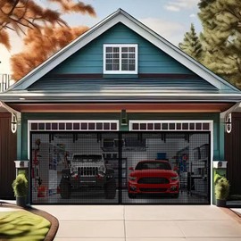 Premium Garage Door Screen for 2 Car Garage 15x8ft, Heavy Duty Durable Fiberglass Screen Mesh W Hook & Loop Tapes, Strips, Doors Screen with Powerful Magnets, Easy to Install (15x8 Black)