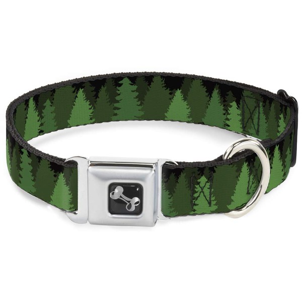 Buckle-Down Dog Collar Seatbelt Buckle Pine Tree Silhouettes Black Greens