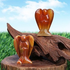 YATOJUZI 2" Red Carnelian Angel Decors Natural Healing Crystals Polished Carved Gemstones Stones Hand Guardian Cute Sculpture Statue Reiki Energy Figurines Home Room Office Desk Decor Gifts for Women