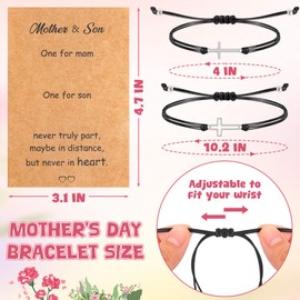 EOBOH Mothers Day Bracelet Gifts, Adjustable Hearts Mother and Son Bracelet with Card, Celebrate Love Mothers Day Gifts for Grandma Son Accessories