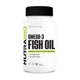 Nutrabio Omega 3 Aceite de Pescado - 150 Capsulas Blanda - 75 Ser - 2000 mg de Omega 3 ácidos grasos esenciales por Servicio con 360 mg de EPA y 240  