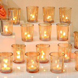 24Pcs Glass Votive Candle Holders, Golden Tea Light Candle Holders Mother's Day Decor,Wedding Centerpieces,Home Decor Centerpieces & Party Decorations