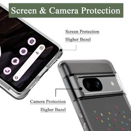 Unov Case Compatible with Pixel 7a Case Clear Transparent Slim Protective Case Soft TPU Bumper Embossed Pattern Shock Absorption 6.3 Inches (Rainbow Dinosaur)