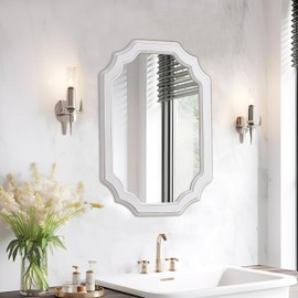 Sintosin Rustic Oval Mirrors for Wall Decor 17 X 23 Inch, Handmade Distressed White Vintage Mirror for Bathroom Bedroom, Hanging Farmhouse Decorative Wood Wall Mirror, Horizontal or Vertical