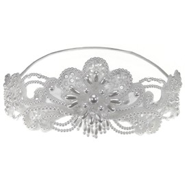 Elegant Lace Appliques Bridal Crown Adorned with Lustrous Pearls, Faux Crystal Beads and Sequins for Wedding or Other Special Events #882B0 (Ivory)