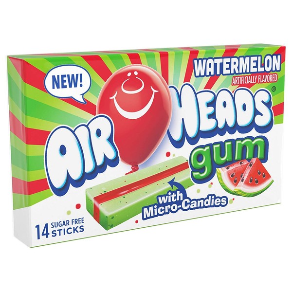 Airheads Candy Sugar-Free Chewing Gum with Xylitol, Watermelon, 14 Sticks (Bulk Pack of 12)