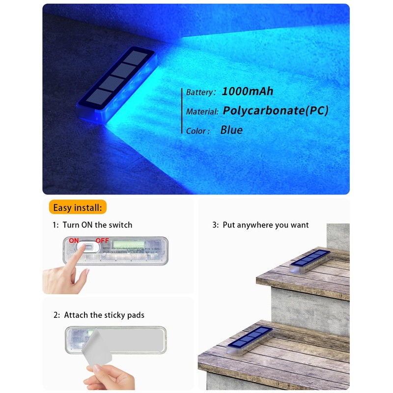 DetarZinLED Solar Step Lights for Outside, 2 Pack Solar Stair