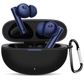 USTIYA Funda para Realme Buds Air 5 y Buds Air 6 Case Silicona Protectora de Cover Carcasa Antigolpes con Llavero Mosquetón Accesorios de Auriculares (Negro)