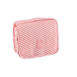 MOMERYAYA Hanging Toiletry Bag - Large Cosmetic Makeup Travel Organizer for Men & Women with Sturdy Hook (Pink Stripe)